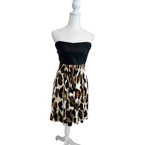 SKY Women's Strapless LEATHER AND LEOPARD Print Mini Cokcktail Dress SIZE M